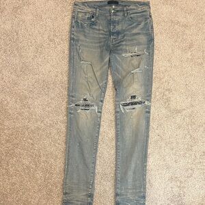 AMIRI Light Blue Distressed Skinny Jeans